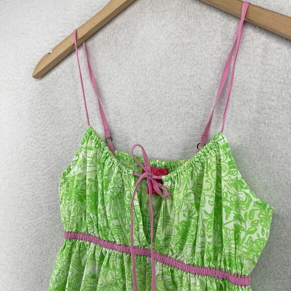 LILLY PULITZER Dress S JUBILEE Babydoll Sundress Mini Shirred Sleeveless Green - Picture 2 of 13